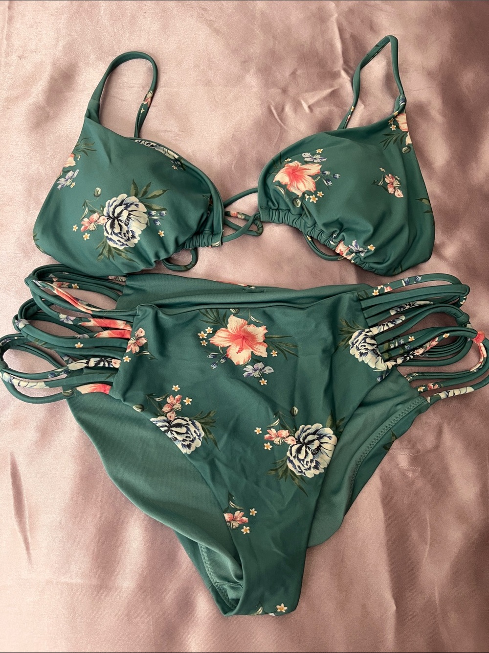 O'Neill Green Floral Strappy Bikini Set